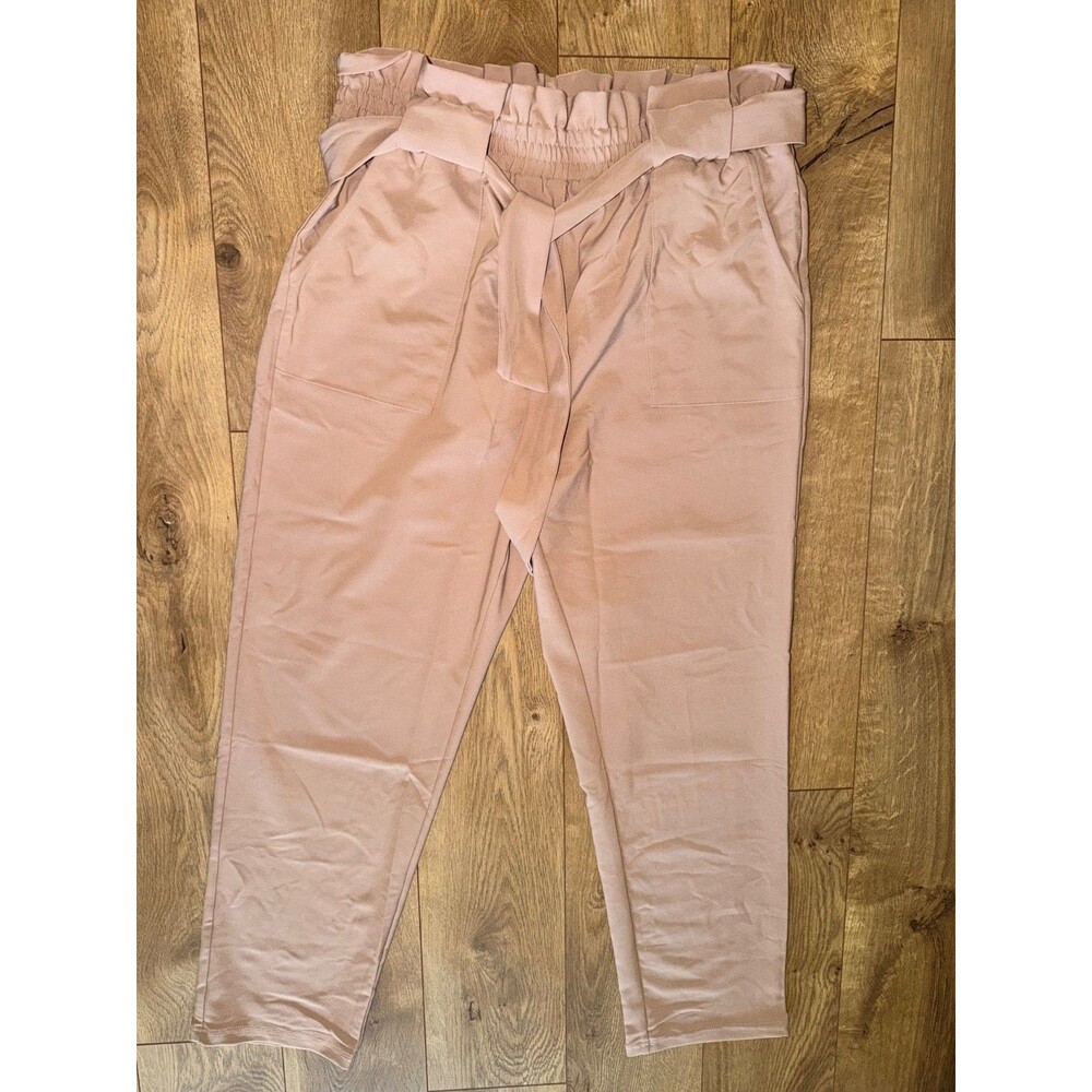 NWT Grace Karin Pants Womens Tan Paper Bag High Waist Trousers Sz XL